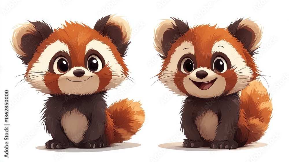 Fototapeta premium Adorable Red Panda Pair: A Digital Illustration