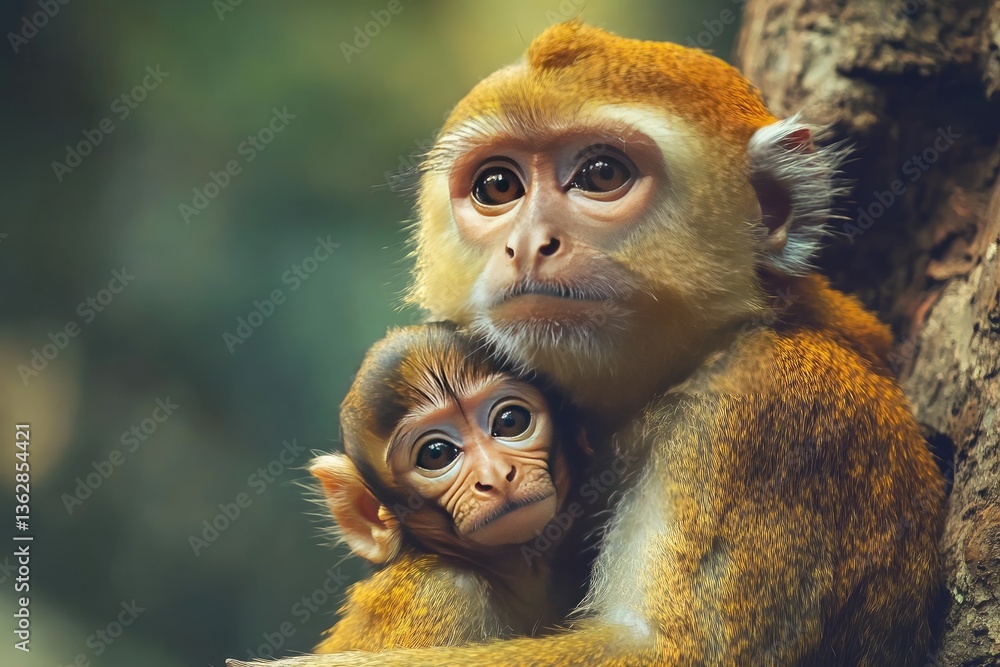 Fototapeta premium Mother monkey and baby close up