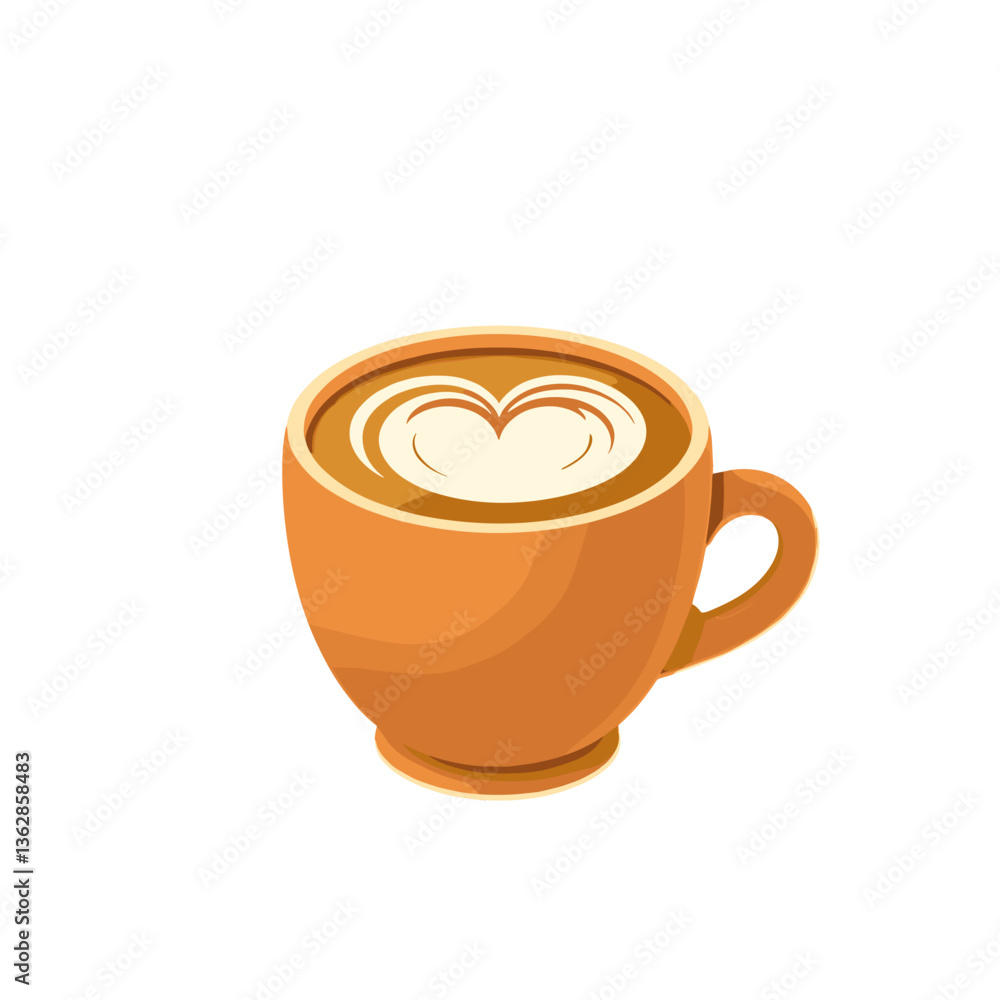 Obraz premium The image features a cozy coffee cup with heart-shaped latte art on top of the coffee. The cup is placed on a matching saucer, and a small spoon is beside it. The warm, creamy texture of the latte cre