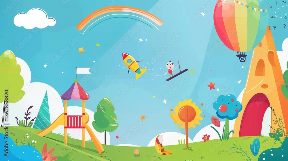 Obraz premium Colorful Pre-school Poster Background: Inspiring Learning and Play for Young Minds 
