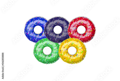 Donuts as olympic rings illustration isolated, white background.