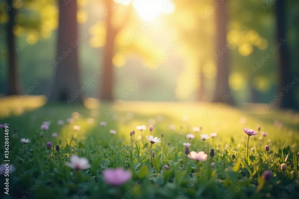 Fototapeta premium Abstract blurred nature scene, soft focus, calming tones, texture, leaves, wallpaper