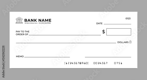 Blank bank check. check book cheque template, Money payment bank check voucher or pay cash cheque certificate, account bill pay check.