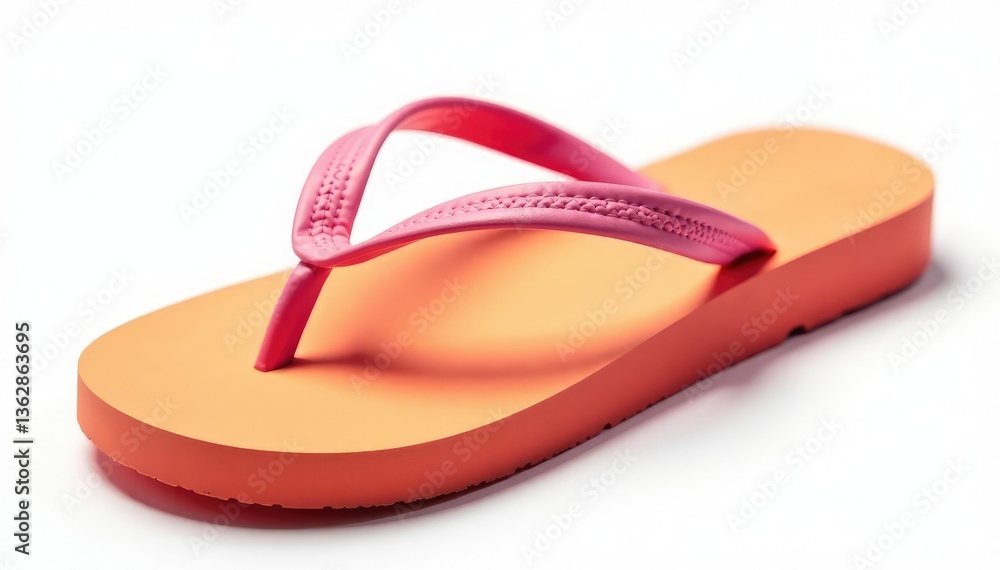 Close-up of a single flip-flop isolated on white background , single, summer, bright Close-up of a single flip-flop isolated on white background , single, summer, bright