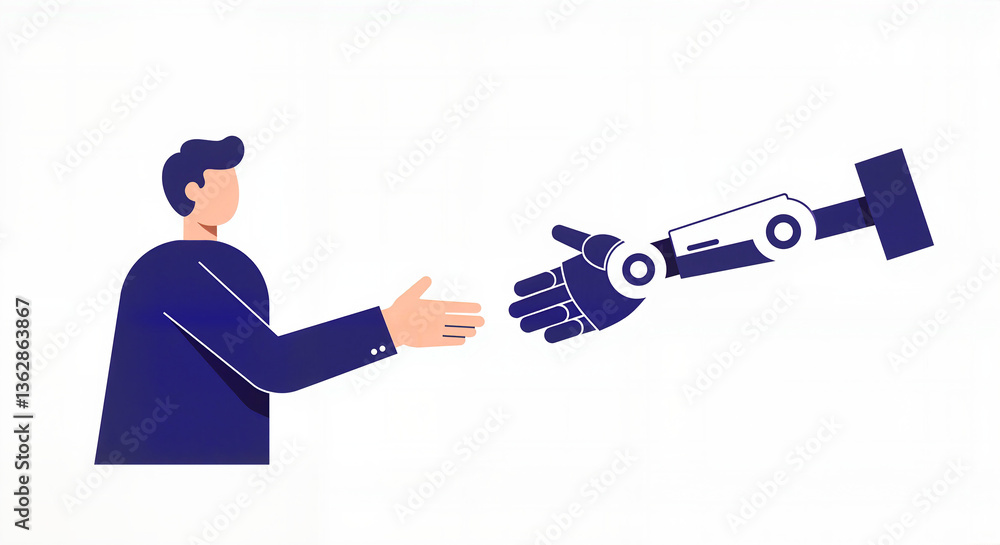 Fototapeta premium Human and robot shaking hands in a modern digital style