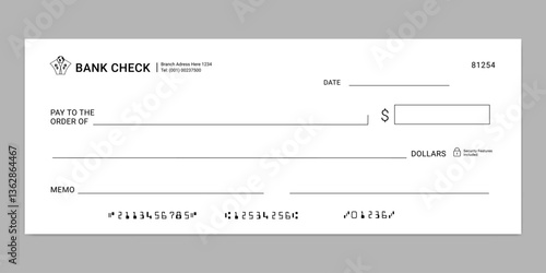 Blank Bank Check Template. Money Payment Bank Check Voucher or Pay Cash Cheque Certificate, Account Bill Pay check. bank, check book, coupon, vector.
