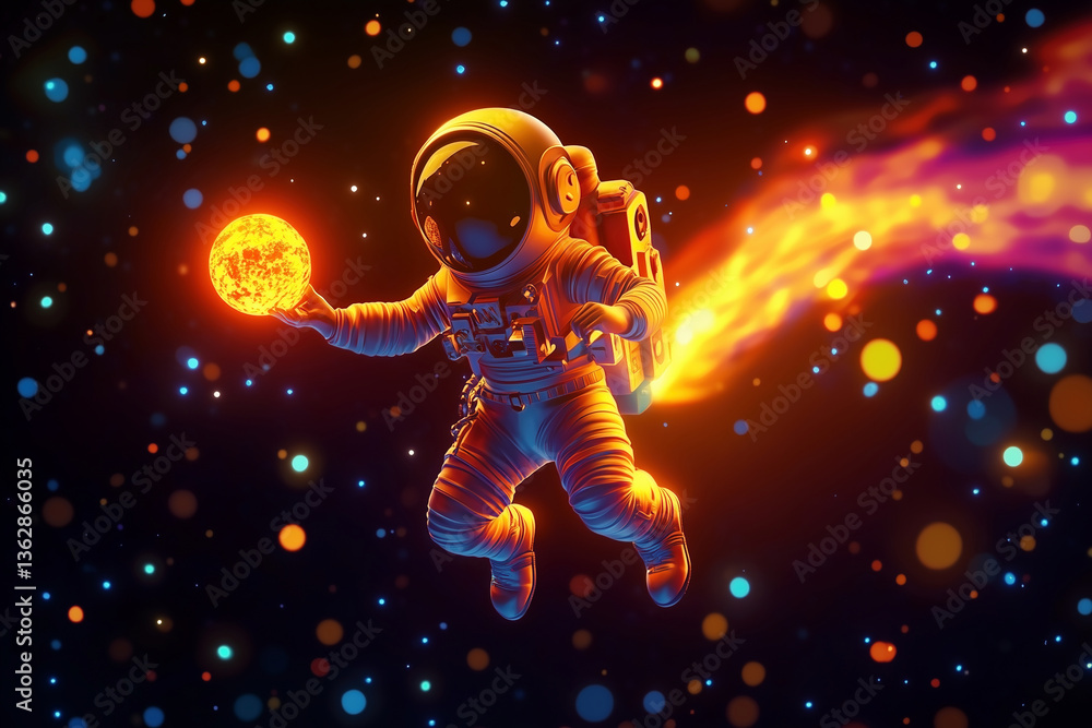 Fototapeta premium An astronaut in space, touching an orb