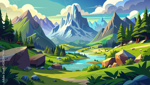 Idyllic mountainous landscape with lush valley
