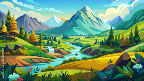 Idyllic mountainous landscape with lush valley