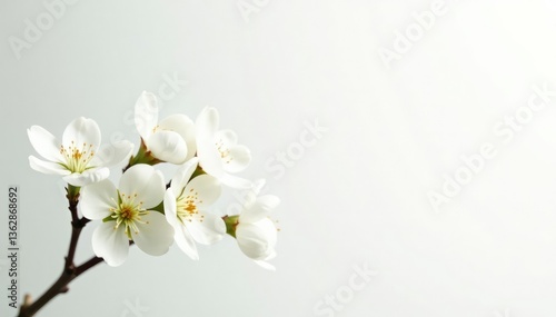 Delicate white blossoms against a pure white backdrop , detail, pastel, macro