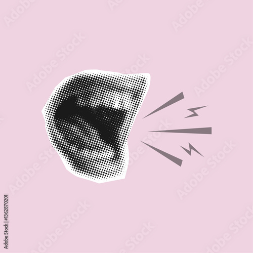 screaming mouth with halftone effect,trendy halftone collage design element