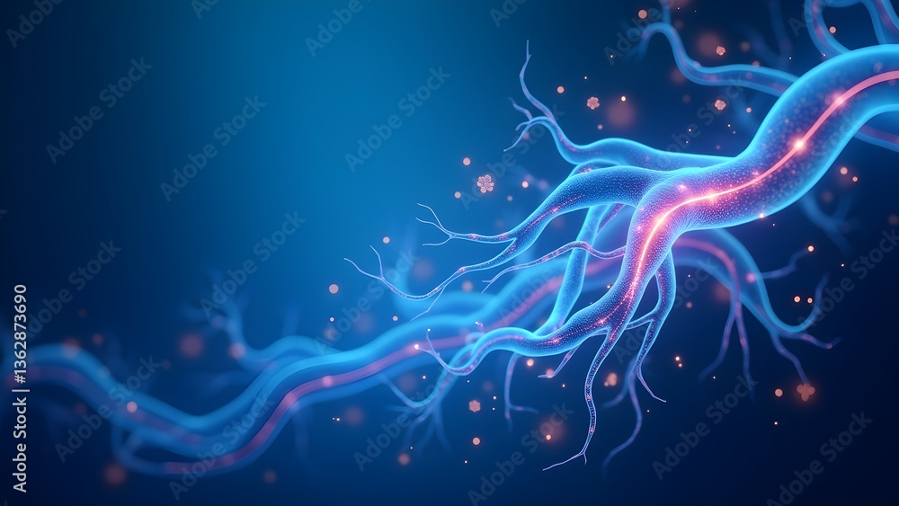 Fototapeta premium Human Neurons and Neural Networks Background. Nerve Cells Connect, Brain, Nervous System, Biology 3D Illustration