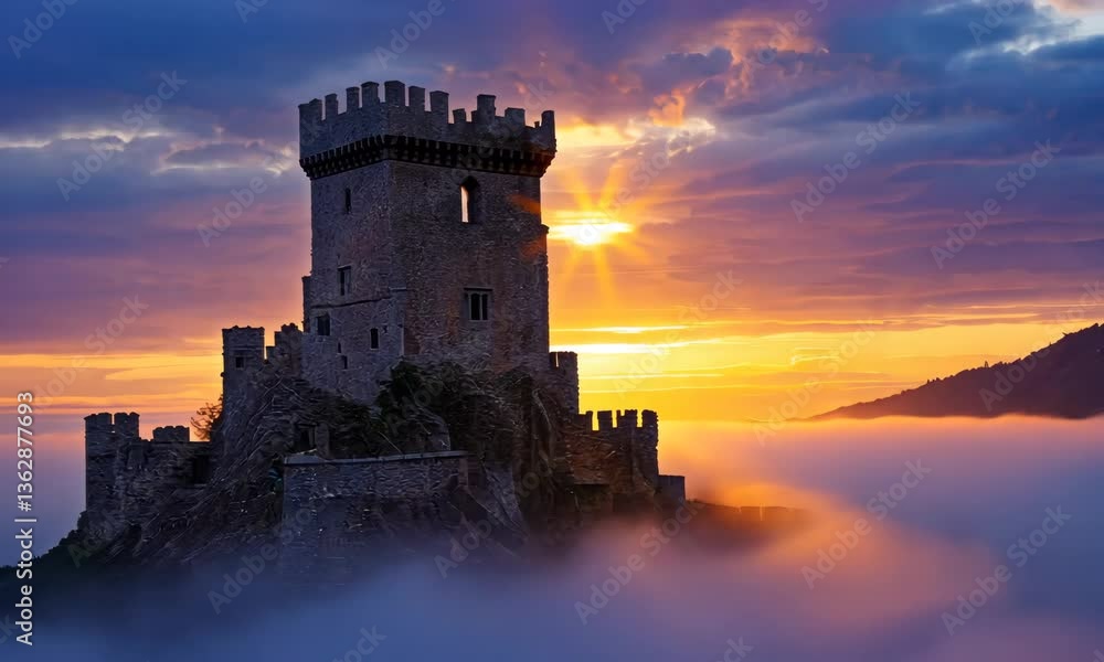sunset over the castle sunset over the castle