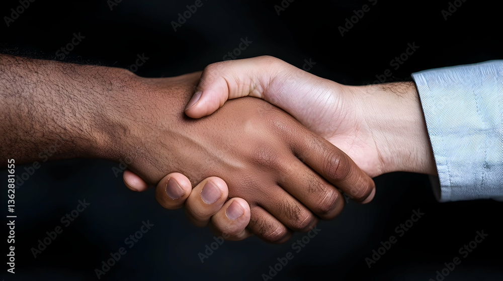 Fototapeta premium Close Up Diverse Hands Shaking In Dark Background