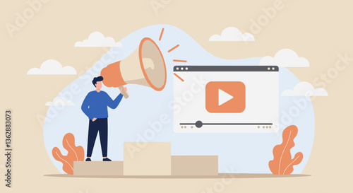Man announces video launch with a megaphone.