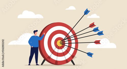 Man observing arrows hitting a target.