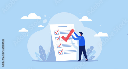 Man completing tasks on checklist. Success!