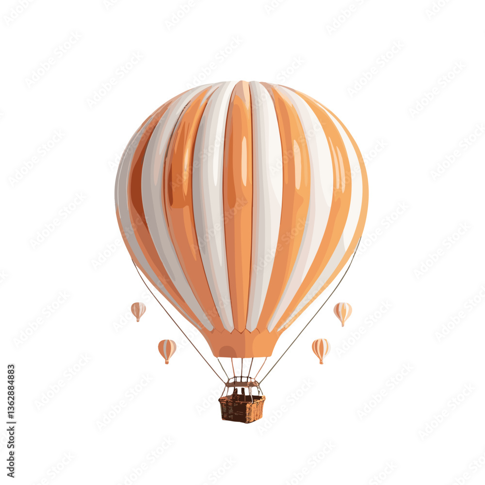 Naklejka premium Colorful hot air balloon with orange and white stripes and smaller balloons