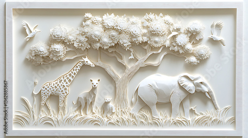 Whimsical ivory animal scene