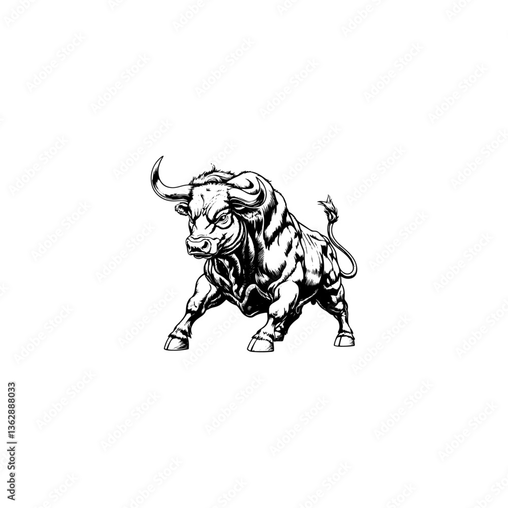Obraz premium A strong muscular bull vector, A strong muscular bull silhouette vector illustration 