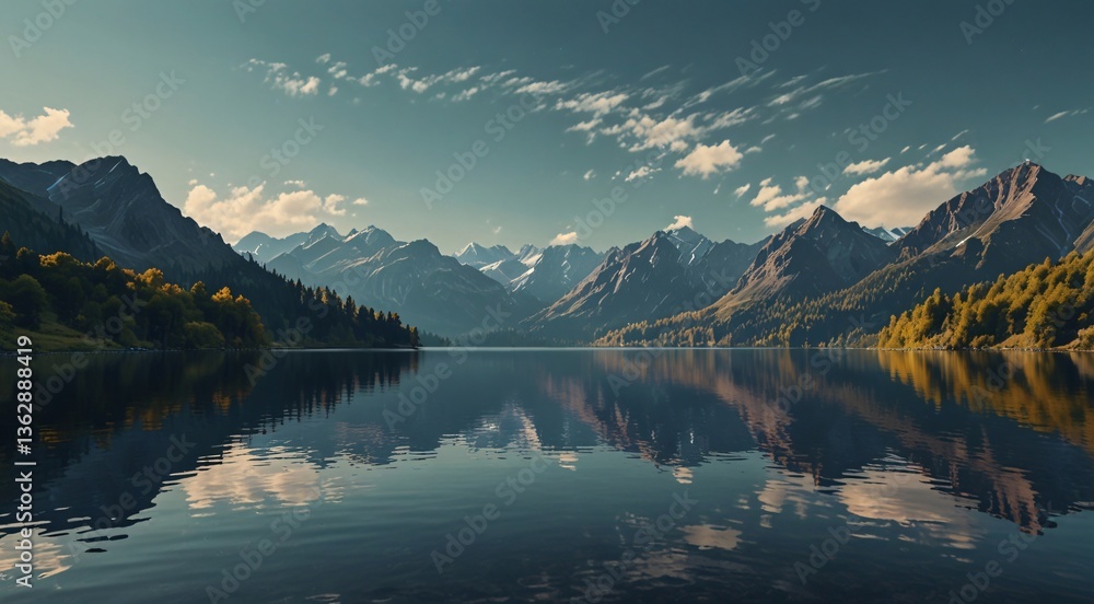 Naklejka premium mountain lake in the morning