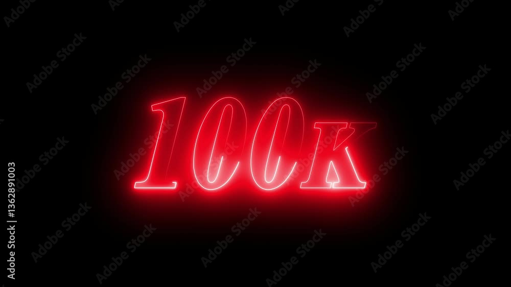 100k followers Celebration text animation.100k animation neon text effect video motion on transparent background. 100k followers Celebration text animation.100k animation neon text effect video motion on transparent background.