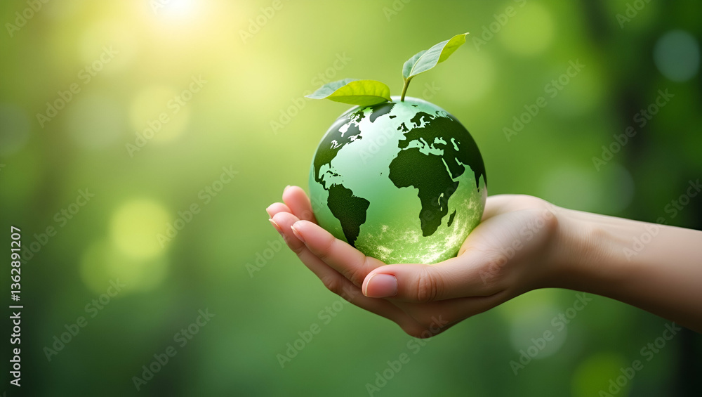 Flat Hand Holding Green Globe: A Cute Vector Illustration of ESG Sustainability and Renewable Energy Flat Hand Holding Green Globe: A Cute Vector Illustration of ESG Sustainability and Renewable Energy
