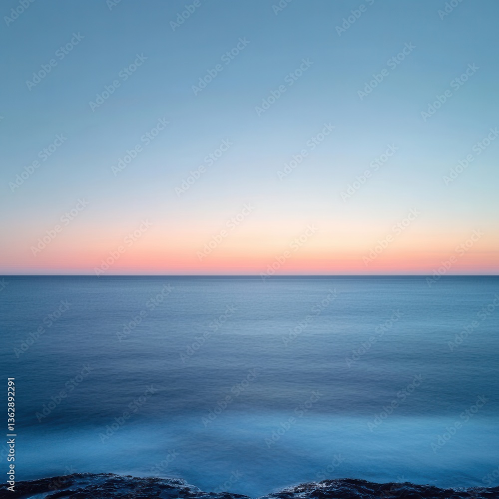 Serene ocean horizon at dusk with pastel sky and tranquil water creating a peaceful and calming atmosphere for contemplation and relaxation Serene ocean horizon at dusk with pastel sky and tranquil water creating a peaceful and calming atmosphere for contemplation and relaxation