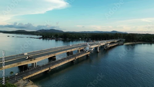 Wallpaper Mural Automobile bridge across the sea strait from the continent to the island. Video from a drone. Part 1 Torontodigital.ca
