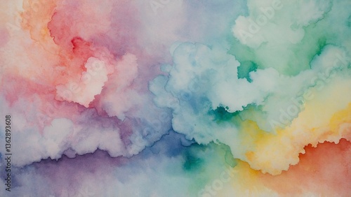 Abstract watercolor rainbow colors paint cloud background