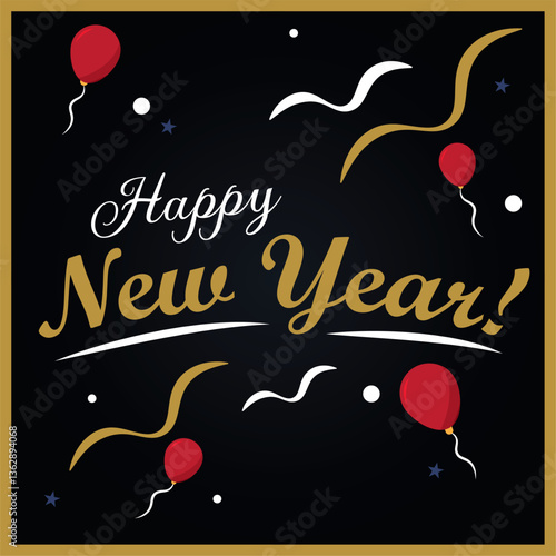 Black happy new year invitational card Vector