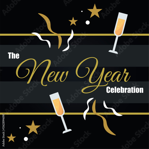 Black happy new year invitational card Vector