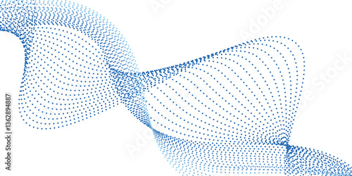 3d particles mesh array, sound wave flowing. Round points vector effect illustration. Blended mesh, 3d futuristic technology style.