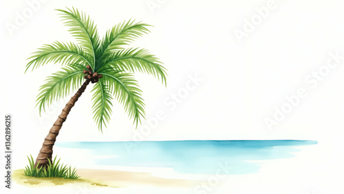 Watercolor illustration of a palm tree capturing tropical beauty and serene natural landscape in an artistic style concept as Watercolor illustration of a palm tree capturing tropical beauty and seren