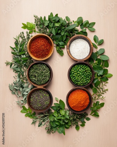 Wallpaper Mural Culinary Botanical Fusion Artisan Spice Palette with Fresh Herbs - Sustainable Gastronomy Storytelling for Modern Global Food Culture Torontodigital.ca