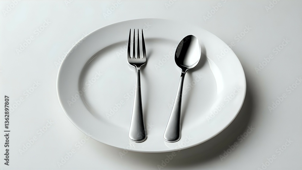 Elegant minimalist image of a white plate with a fork and spoon, perfect for restaurant menus, food blogs, or clean aesthetic designs. Elegant minimalist image of a white plate with a fork and spoon, perfect for restaurant menus, food blogs, or clean aesthetic designs.