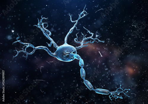 Neuron, nerve cell axon and myelin sheath substance that surrounds the axon detailed anatomy illustration. 3d illustration