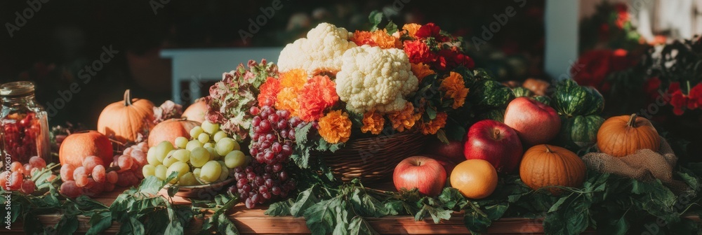 Fototapeta premium Rustic Thanksgiving Harvest Artisanal Farm-to-Table Abundance - Seasonal Culinary Storytelling for Sustainable Community Gatherings and Immersive Lifestyle Content
