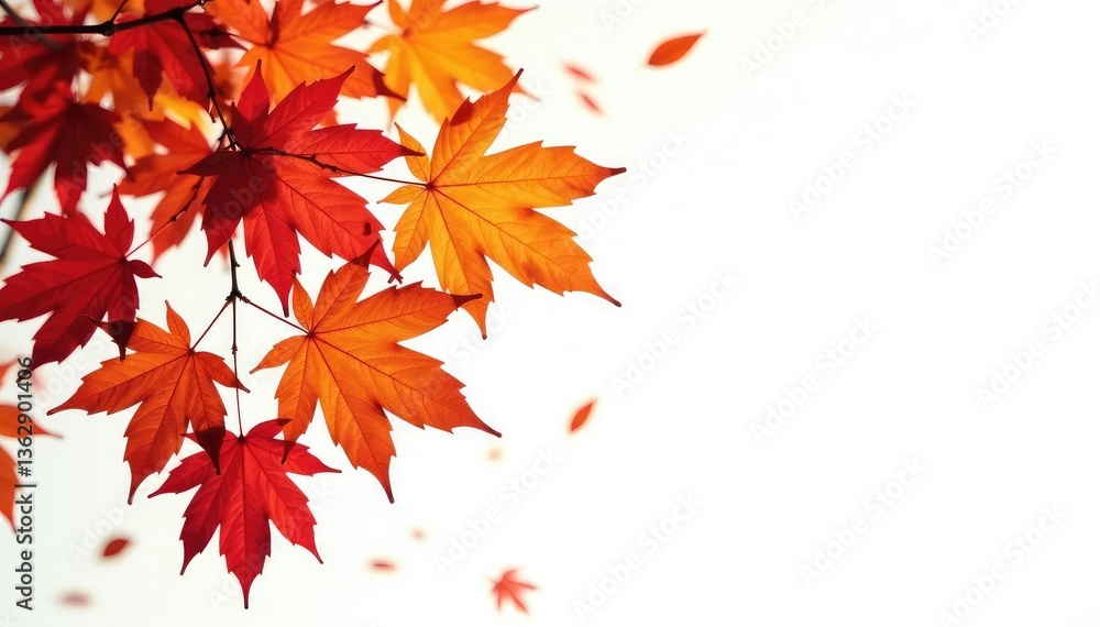 Maple leaves and branches isolated on white background, woodgrain, earthy, leafy Maple leaves and branches isolated on white background, woodgrain, earthy, leafy