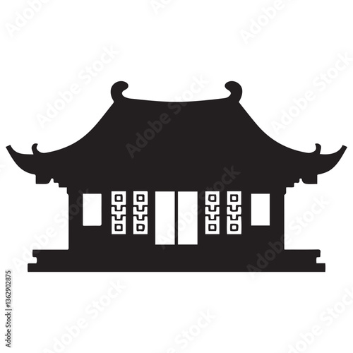 Chinese house silhouette vector Black illustration, black chinese building. with white background