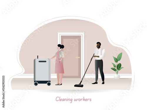 Hotel cleaning staff working diligently, ensuring a clean and comfortable environment for guests