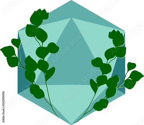 color blocked d20 with foliage