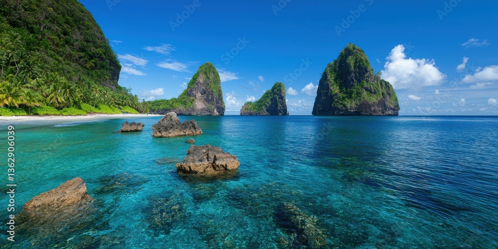 Obraz premium Tranquil tropical beach breathtaking coastal landscapes and scenic rock formations in nature photography