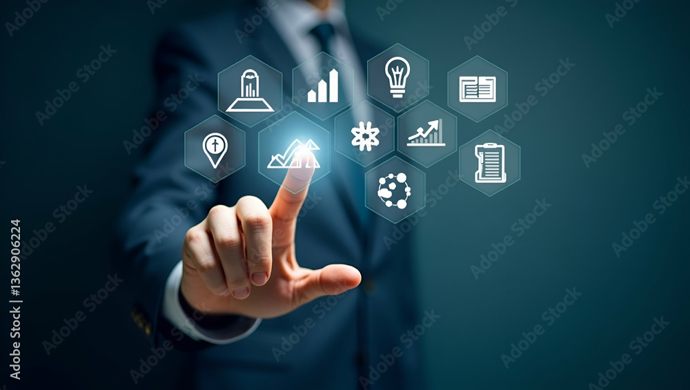 Flat Hand Pointing at Holographic SME Business Growth Icons: A Cute Vector Illustration Representing Growth Strategies and Success for Small and Medium Enterprises in a Smart Business Tone Flat Hand Pointing at Holographic SME Business Growth Icons: A Cute Vector Illustration Representing Growth Strategies and Success for Small and Medium Enterprises in a Smart Business Tone