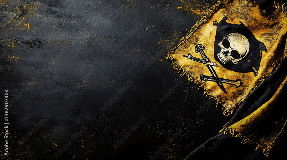 Naklejka premium Worn pirate flag on dark background