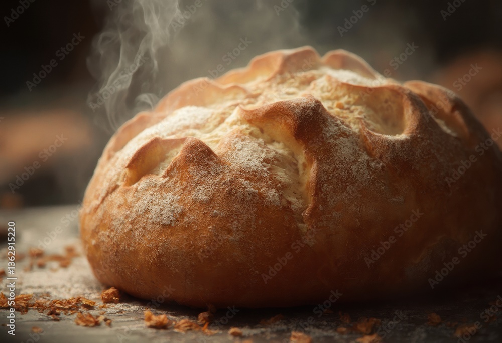 Freshly Baked Bread Loaf on a Table Freshly Baked Bread Loaf on a Table