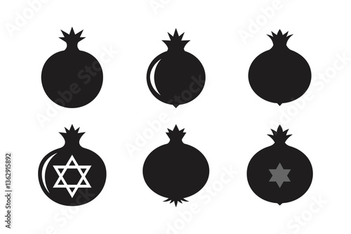 pomegranate traditional jewish symbol icon art set vector silhouette