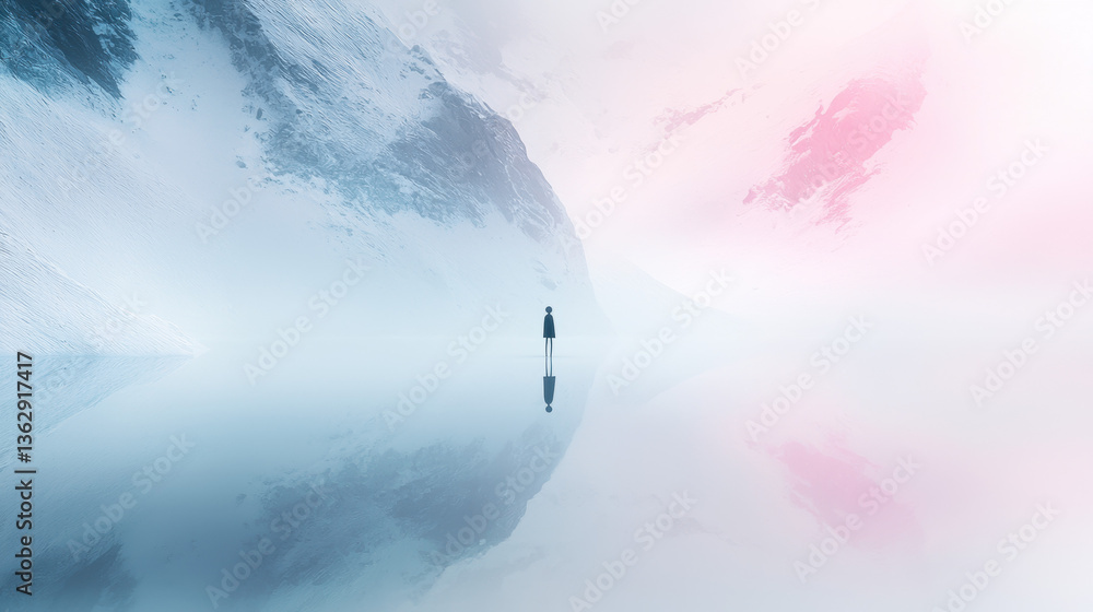 Fototapeta premium A Serene Figure Amidst Majestic Mountains - Solitude