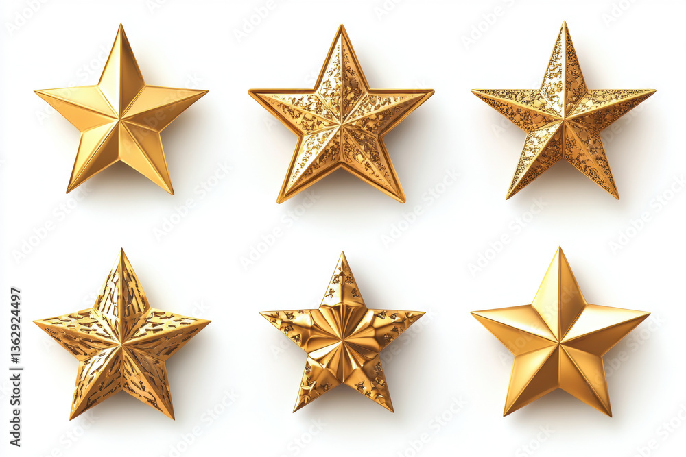 Gold stars shine on a white backdrop, symbolizing success and achievement. Gold stars shine on a white backdrop, symbolizing success and achievement.
