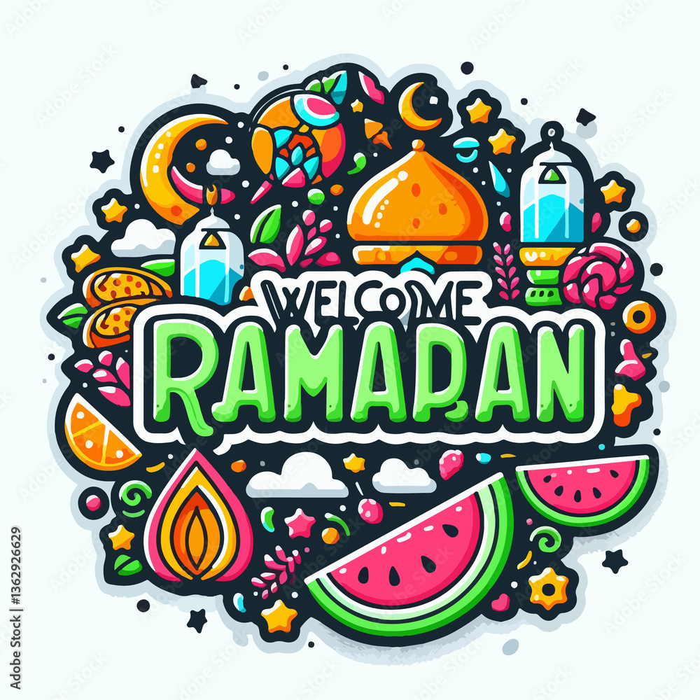 Fototapeta premium welcome ramadan text typography element thumbnail video product